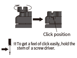 【Cautions】Avoid tightening over the click position.Failure to this may damage the screws and lead to degrade the water-tightness.